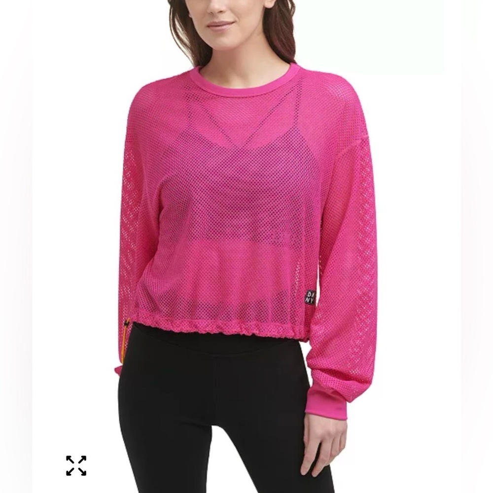 DKNY Sport Fuchsia Mesh Top with drawstring hem. Size medium
